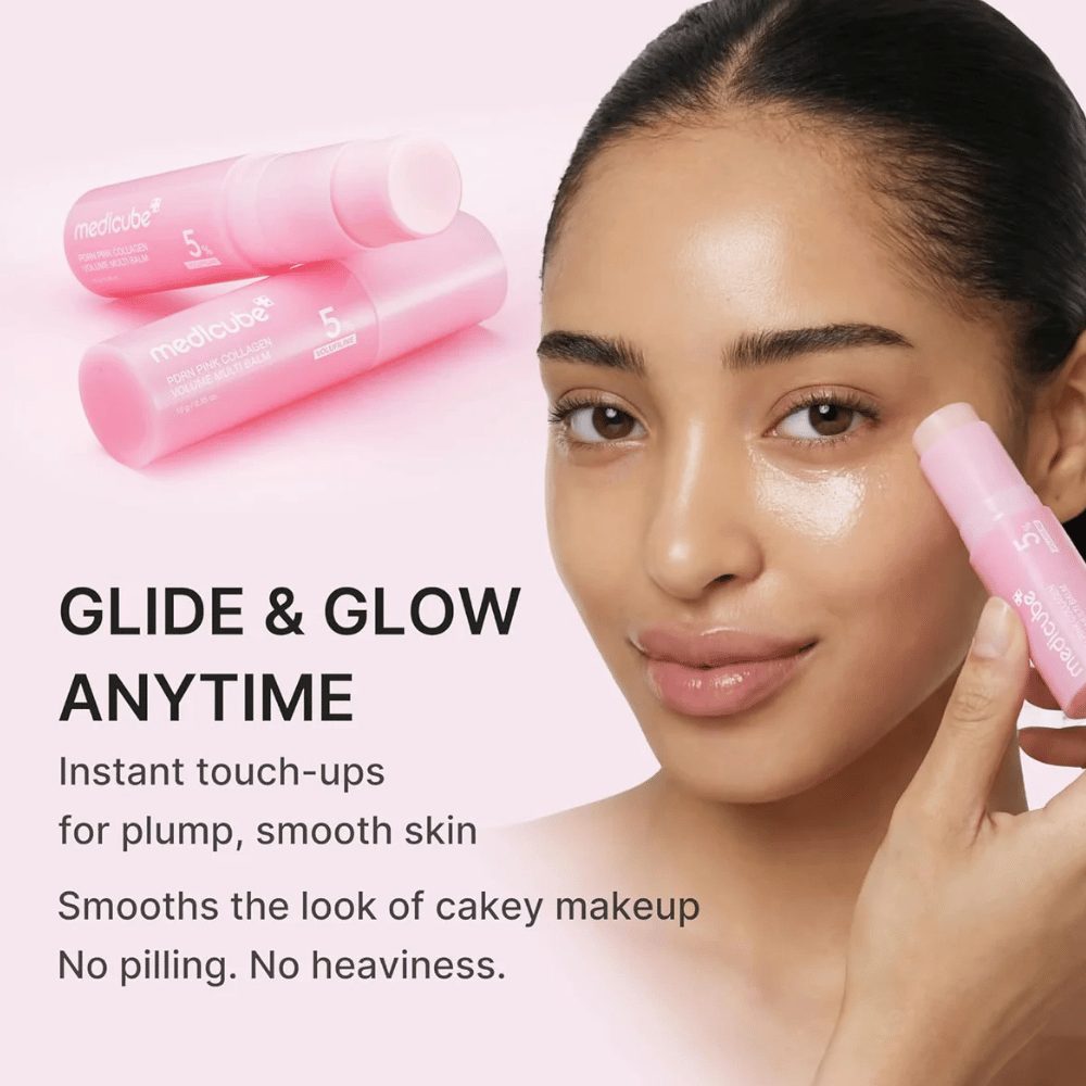 Medicube PDRN Pink Collagen Volume Multi Balm 10 g – balm brukt på kinnet