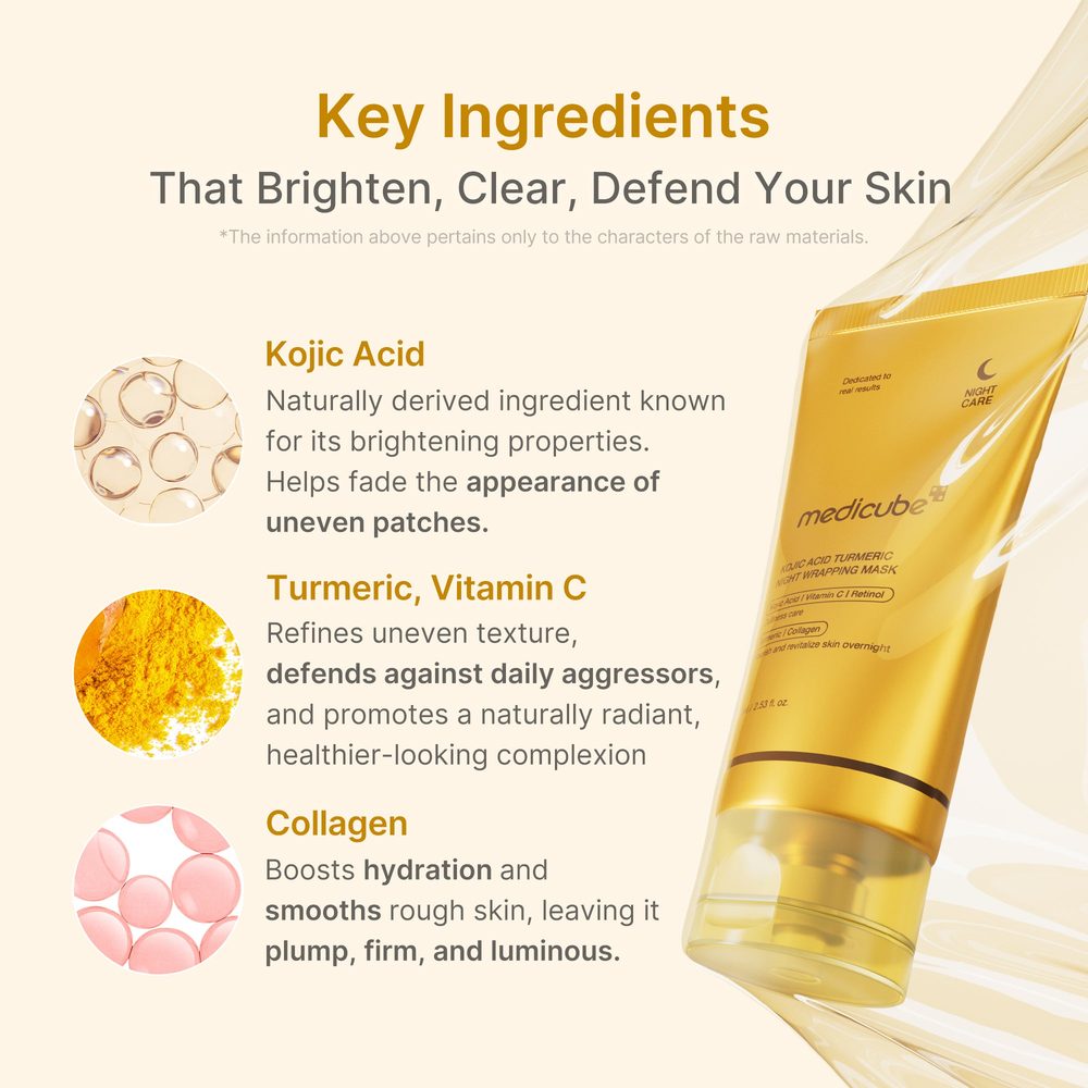 Medicube Kojic Acid Turmeric Night Wrapping Mask 75ml – nøkkelingredienser