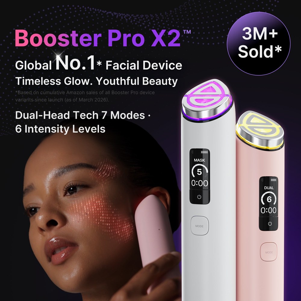 Medicube Booster Pro X2 i hvit og rosa – 7 moduser og 6 intensitetsnivåer